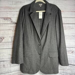 J. Jill Womens XL Charcoal Tweed Blazer Jacket Stretch Wool Blend